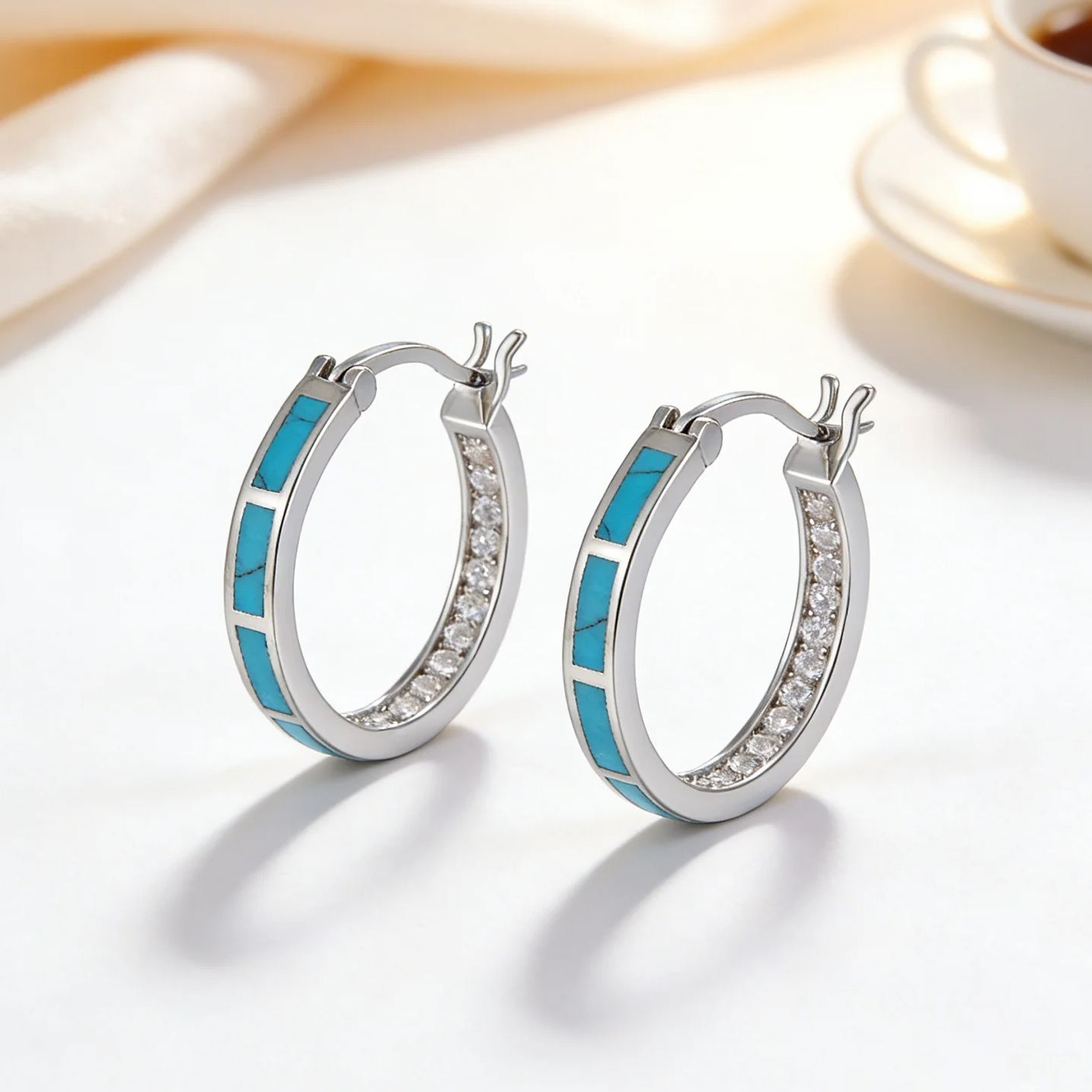 Turquoise Stone Ring - Hipoalergiczne kolczyki koła z turkusem i