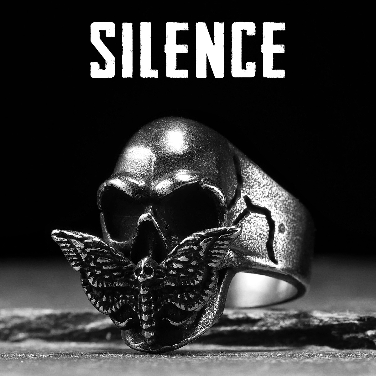 Gothic Skull Ring - Cisza motyl czaszka mężczyźni pierścionki ze