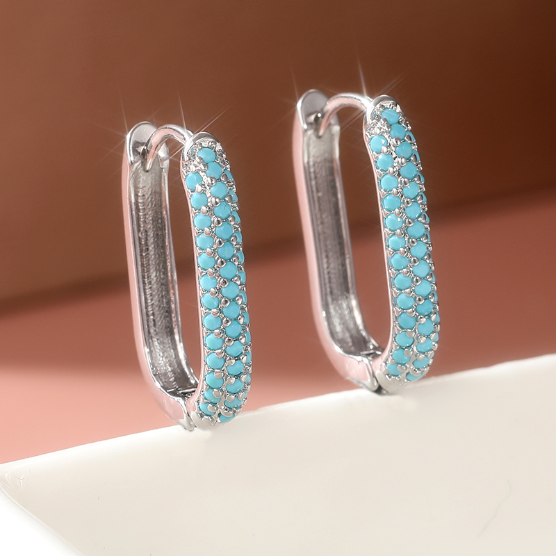 Turquoise Stone Ring - Wykwintne kolczyki koła z imitacją turkusu,