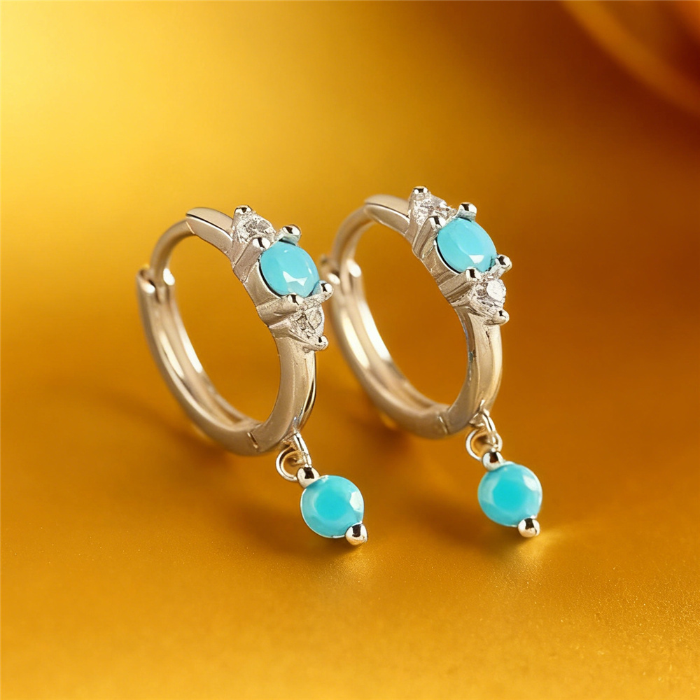 Turquoise Stone Ring - Urocze damskie kolczyki koła z imitacją