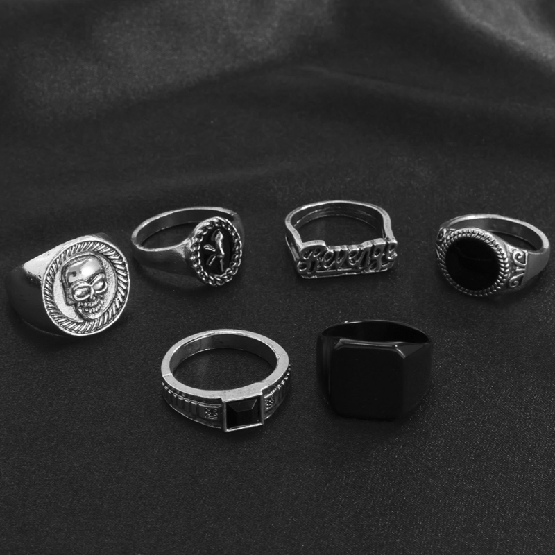 Gothic Skull Ring - 6 sztuk/zestaw modnego zestawu metalowych pierścieni