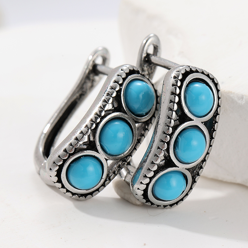 Turquoise Stone Ring - Kolczyki koła w stylu vintage z