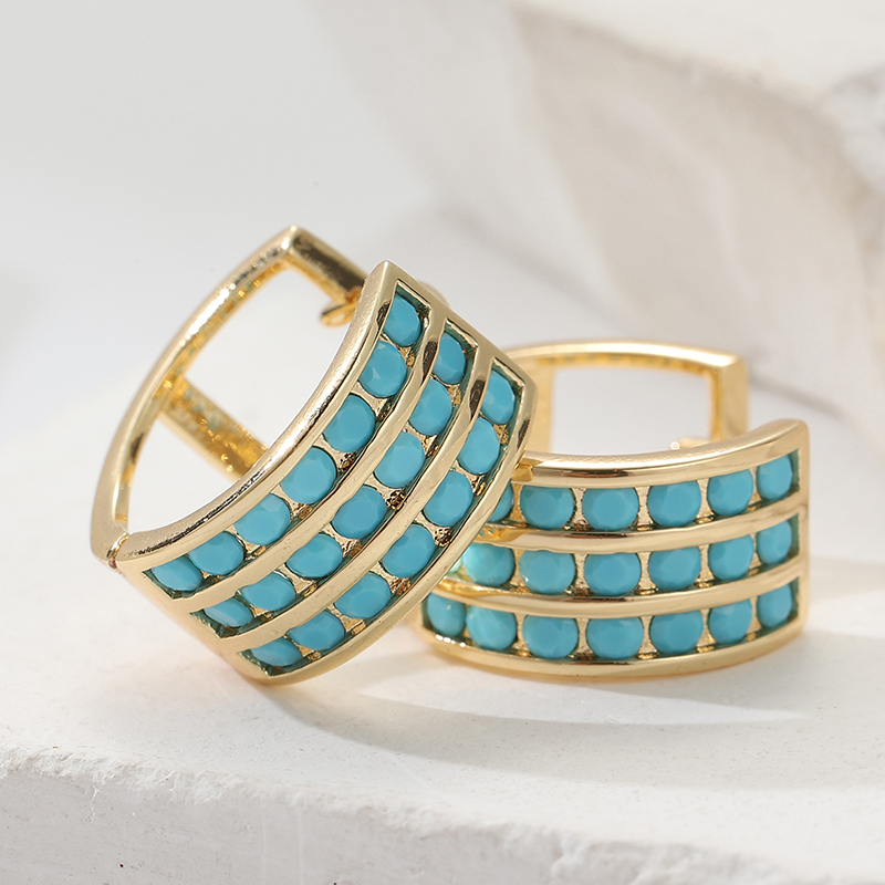 Turquoise Stone Ring - Kolczyki koła z imitacją niebieskiego turkusu