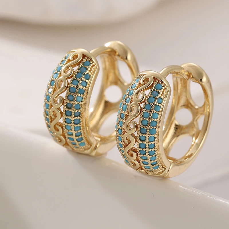 Turquoise Stone Ring - Modne zielone syntetyczne turkusowe kolczyki dla