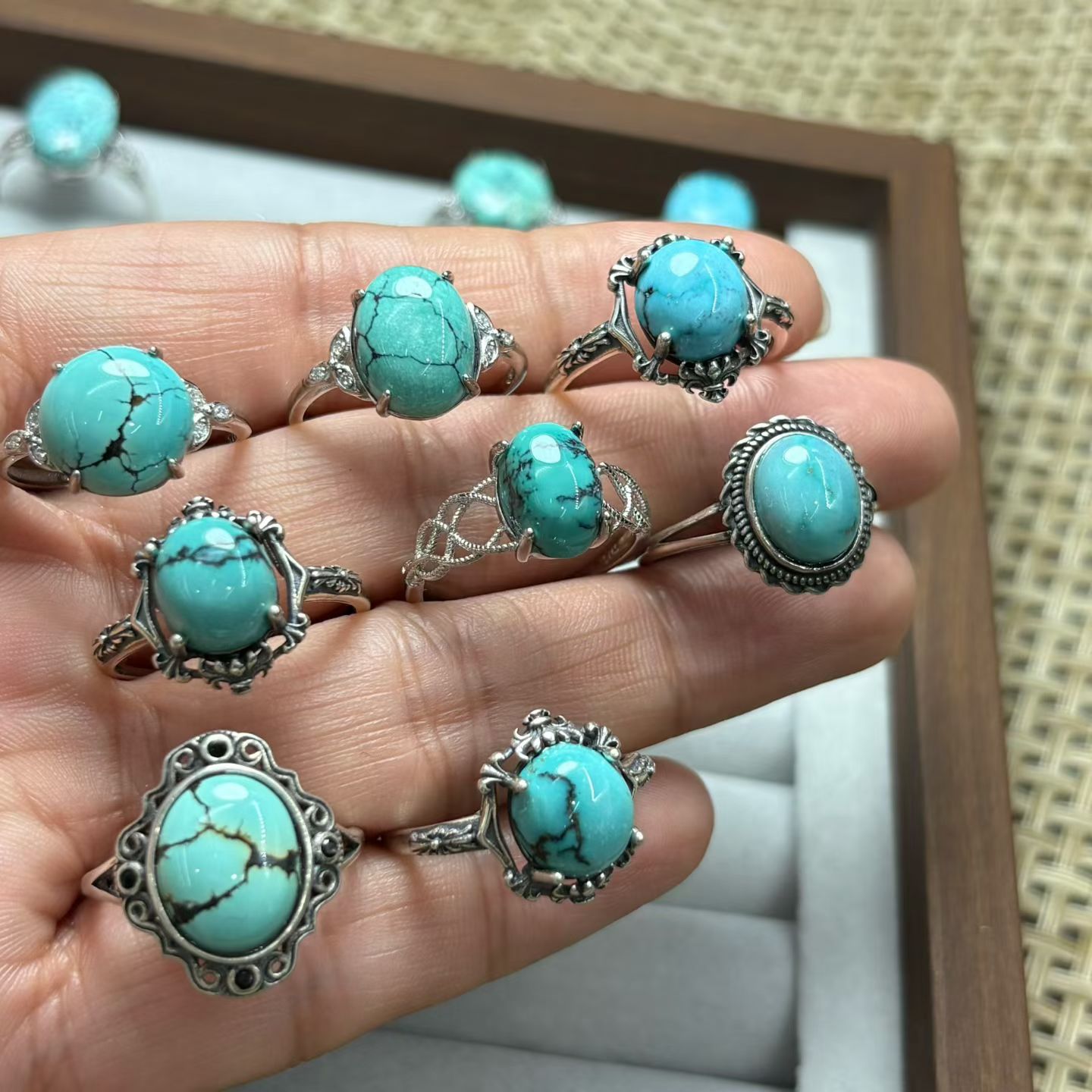 1 szt. Pierścionek z naturalny – Turquoise Stone Ring recenzja i cena