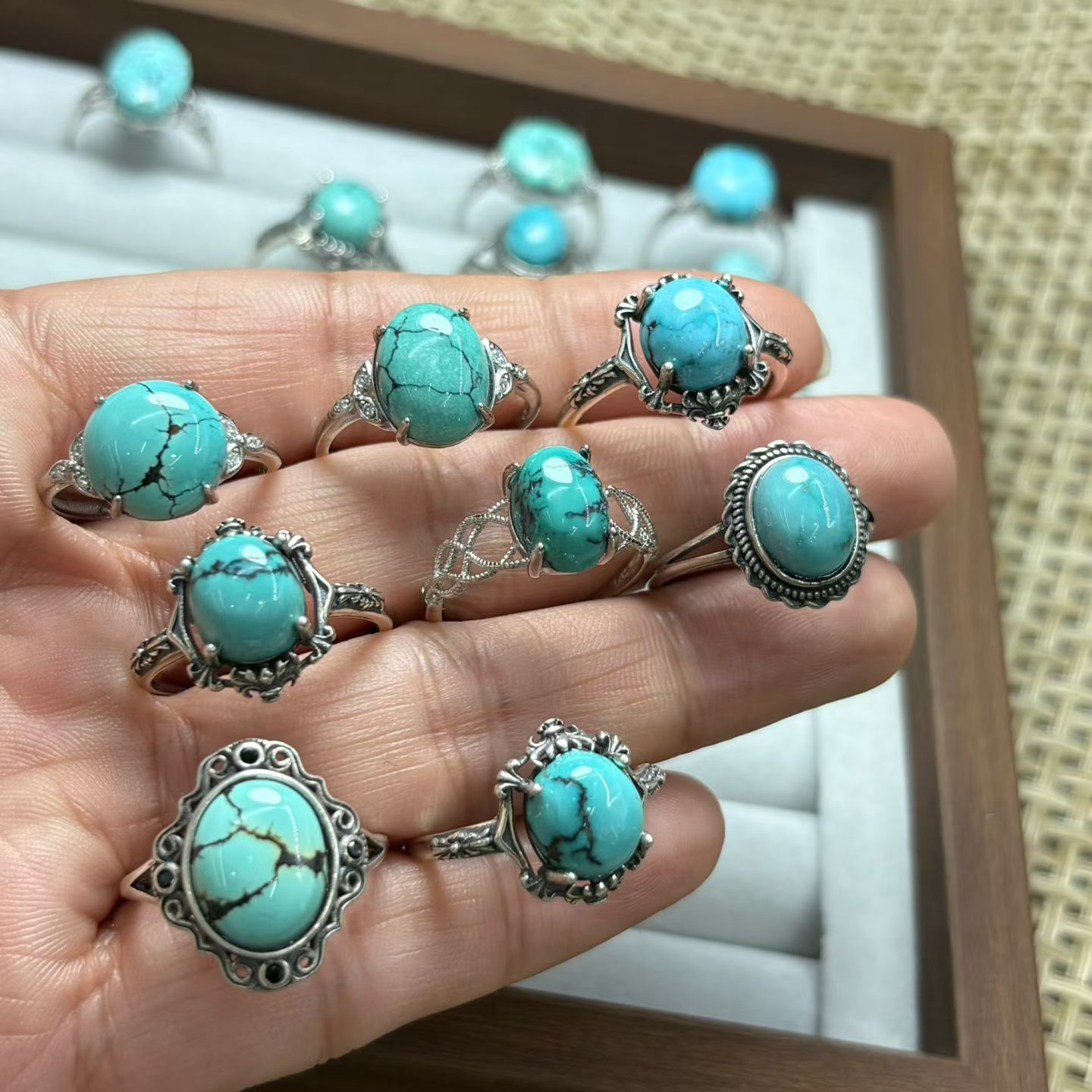 1 szt. Pierścionek z naturalny – Turquoise Stone Ring recenzja i cena